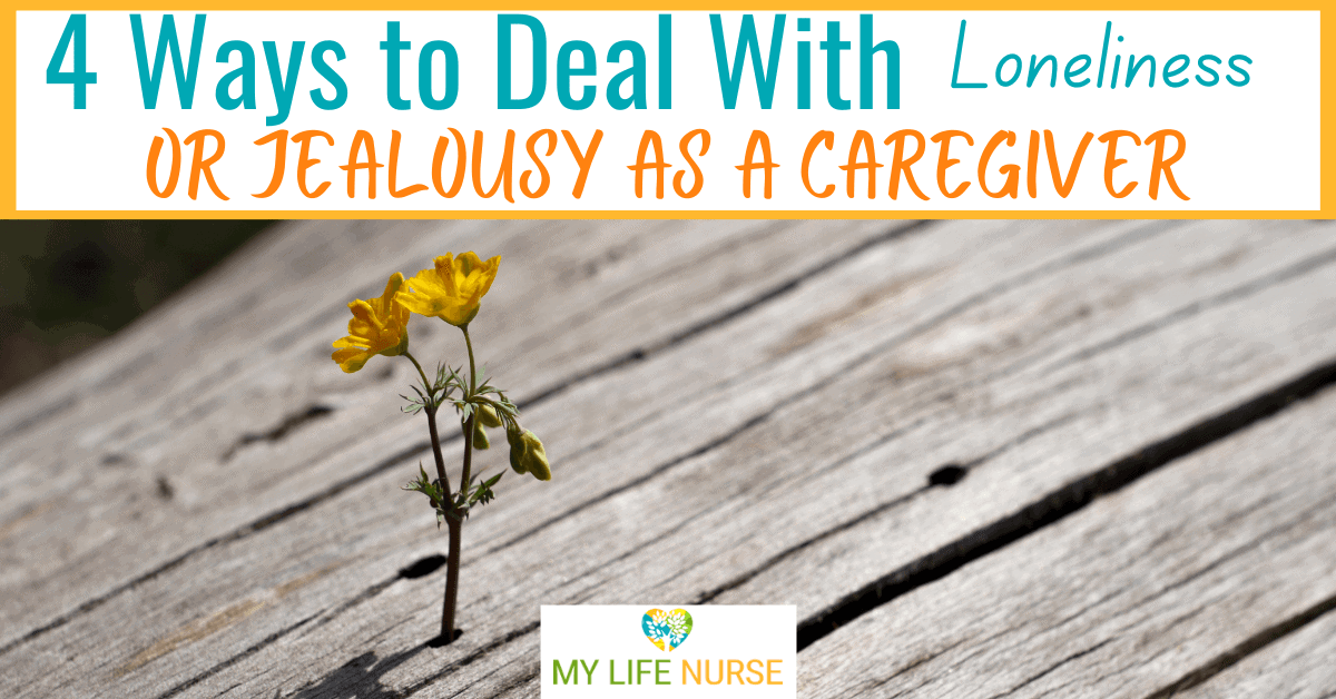 A single weed growing up through a hole in a wooden board for post about how caregivers conquer being lonely or jealous