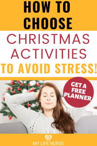 woman relaxing in front of Christmas Tree - How to Choose Christmas Activities to Avoid Stress