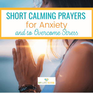 profile of a woman holding hands up in prayer with eyes closed for post called short calming prayers for anxiety to overcome stress
